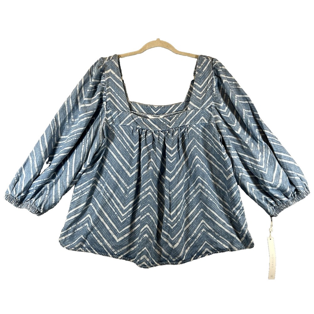 NWT Caslon Chambray Chevron Denim Boho Blouse Top Women's M‎ Medium square neck